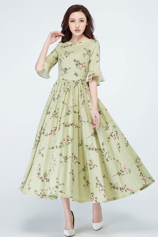 Elbow sleeves Floral Cottagecore dress 3157