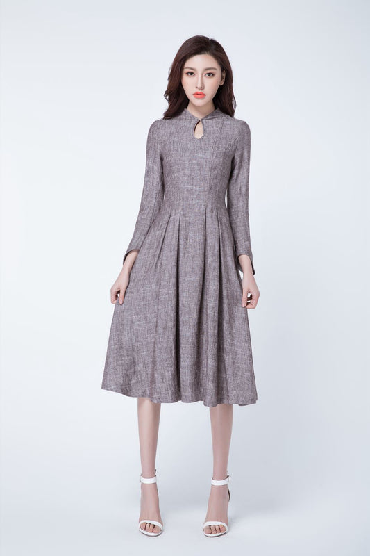 brown linen dress