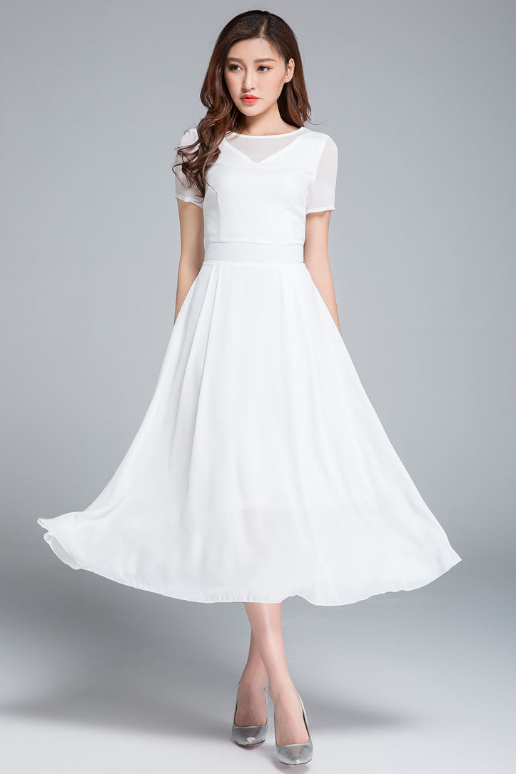 Short sleeve white fit and flare midi dress 1770 Xiaolizi Short sleeve white fit and flare midi dress 1770 Xiaolizi