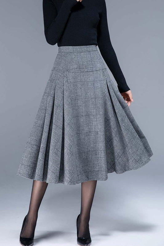 High waisted wool skirt, ladies pleated skirt 1794#