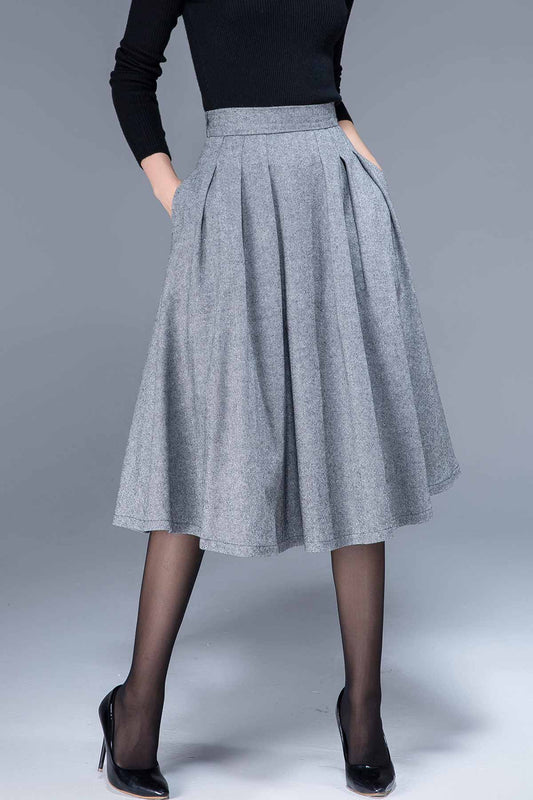 Handmade Wool Pleated Midi Skirt – Vintage Brown Winter Skirt | Xiaolizi 5492