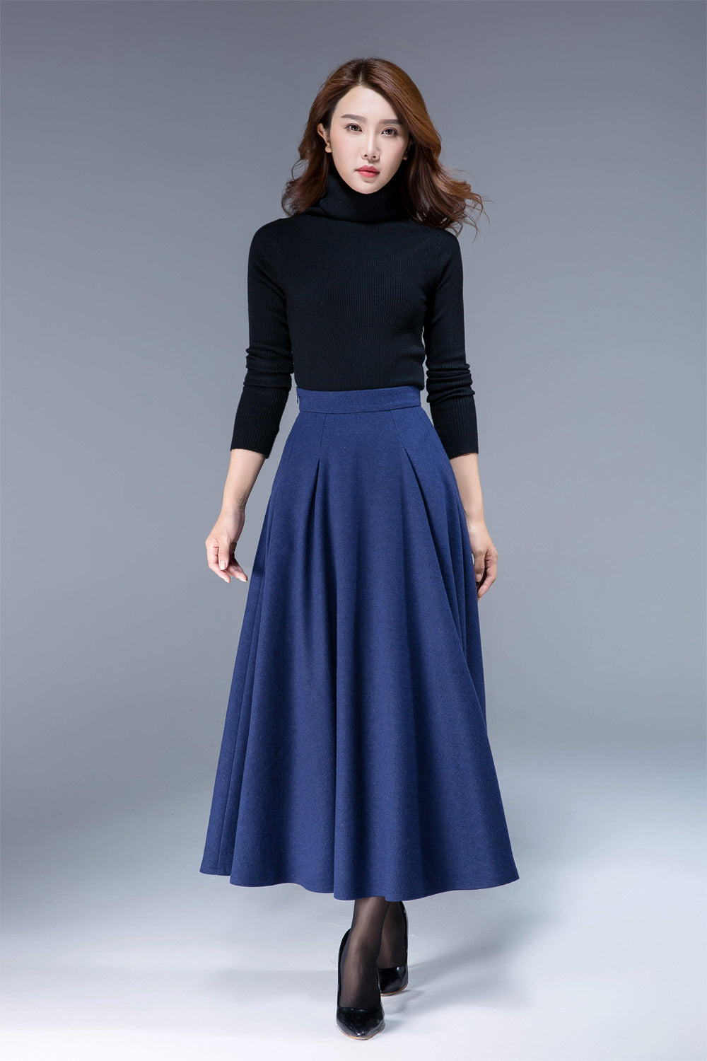 wool skirt,winter skirt, maxi skirt, pleated skirt, pockets skirt 1806 –  XiaoLizi