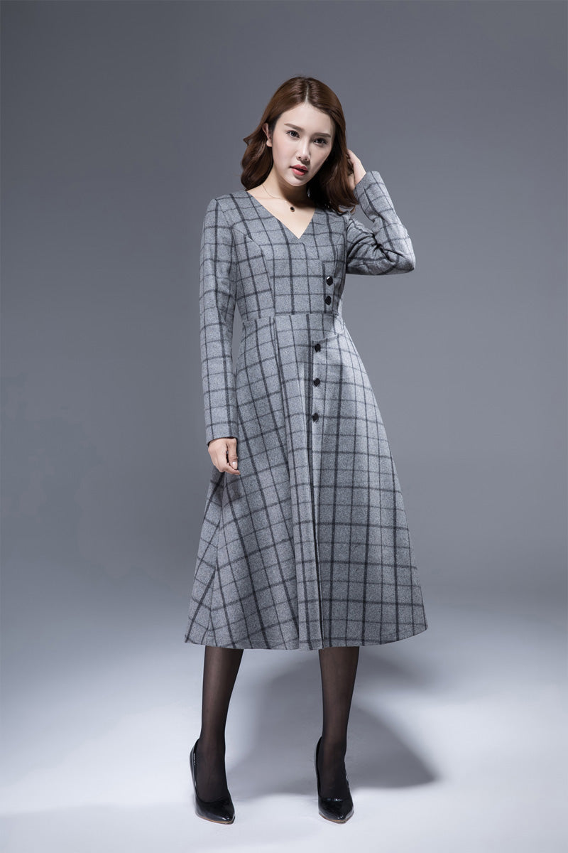 plaid dress, wool dress, winter dress, tiered dress, midi dress, V nec plaid dress, wool dress, winter dress, tiered dress, midi dress, V nec