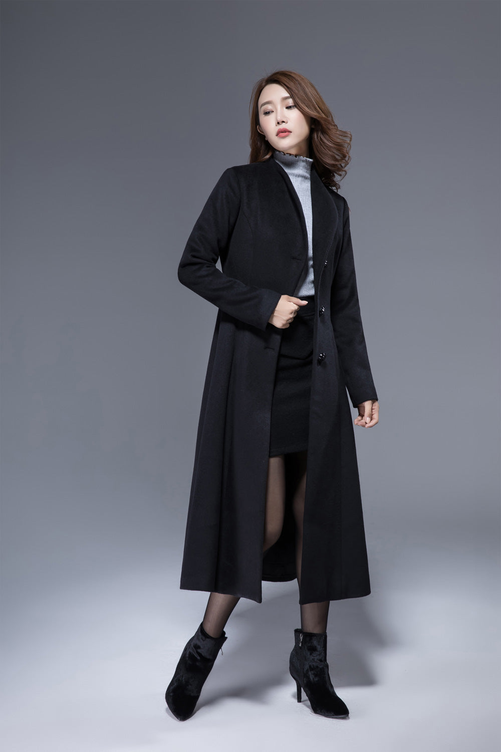 black vintage wool coat womens winter warm jacket 1824# – XiaoLizi