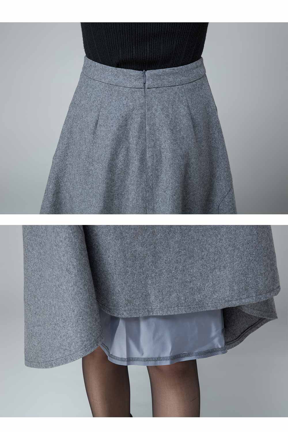 Gray Wool A-Line Skirt - Seam Detail Banded Waist | Xiaolizi 1832