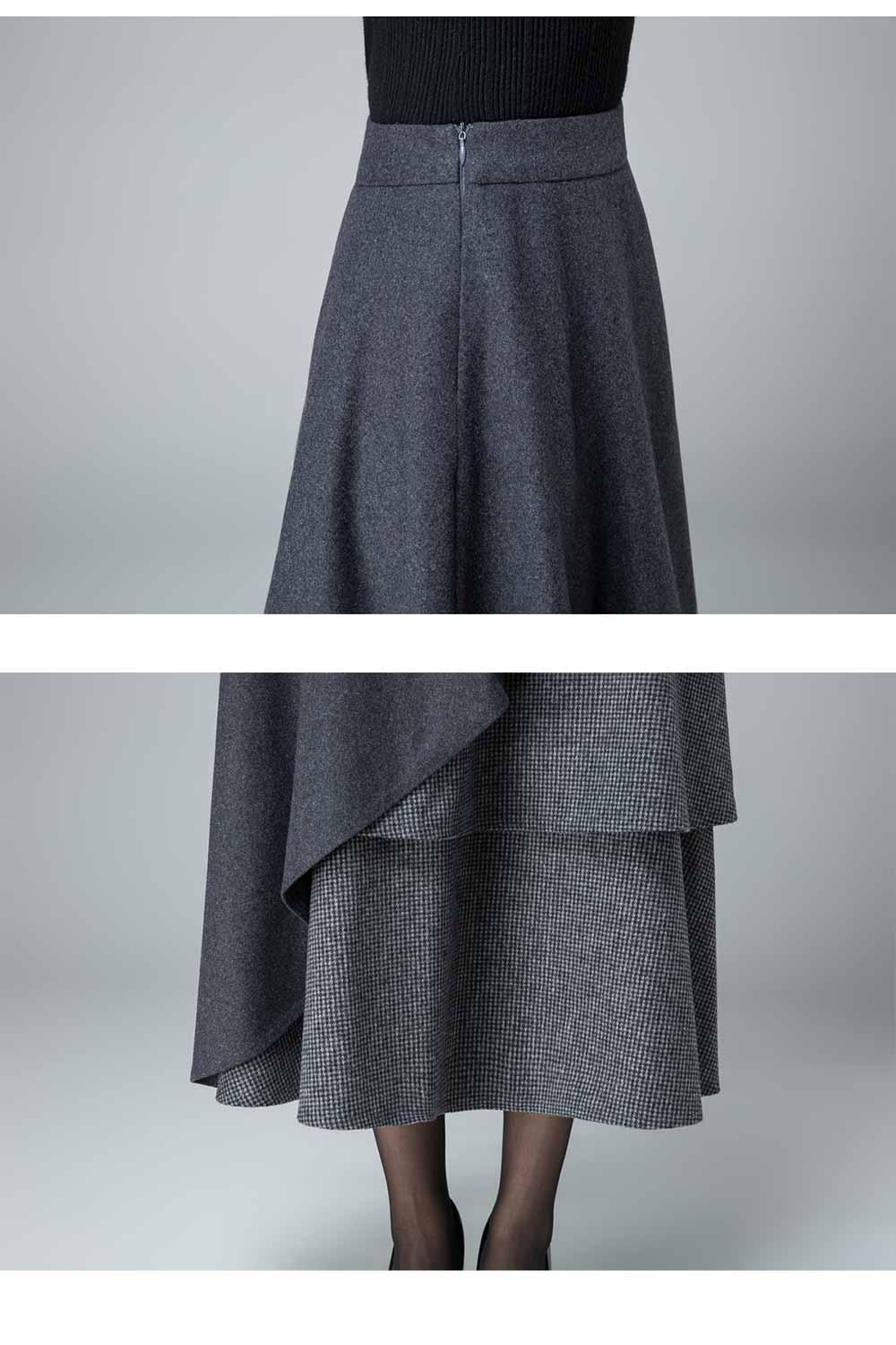 Handmade Layered Gray Wool Skirt – Elegant Asymmetric Winter Midi | Xiaolizi 5409