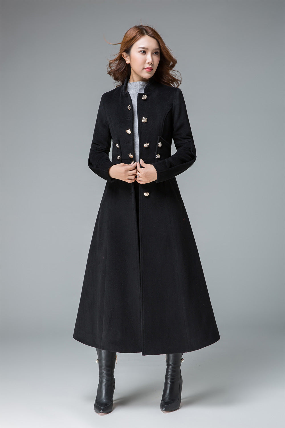 black winter coat, long wool coat, wool jacket, fitted coat, long coat –  XiaoLizi