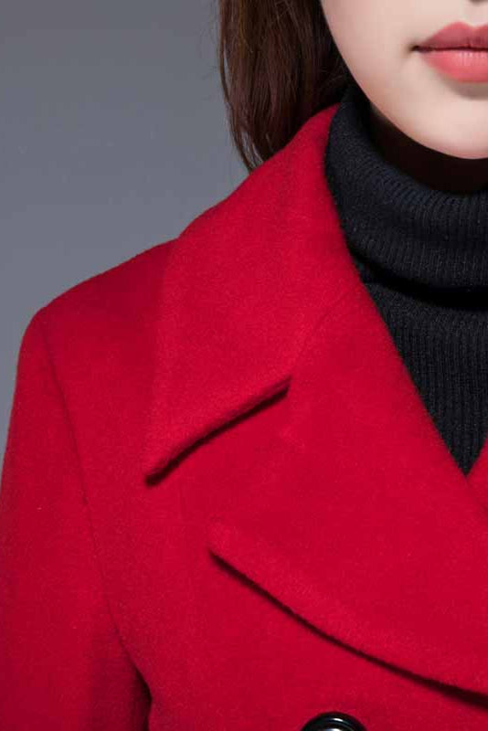 Red Wool Coat – Vintage Double Breasted Swing Maxi Winter Overcoat | Xiaolizi 1856