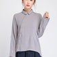 long sleeve linen shirt, gray tunic shirt, collared shirt, pocket shirt, women shirt 1921