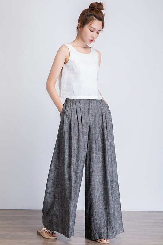 Wide leg palazzo long linen pants 1670