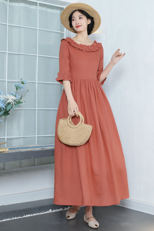 Cottagecore Long Linen Dress 3372