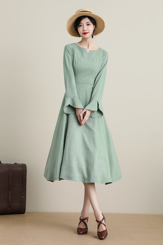 Women's Spring Summer Swing Long Sleeve Midi Dress 3319,Size XS #CK2200102