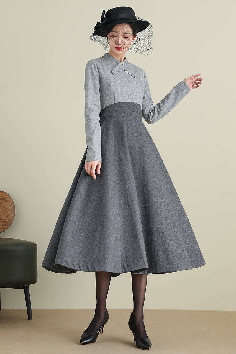 Gray A-Line Long Wool Dress 3898 Gray A-Line Long Wool Dress 3898