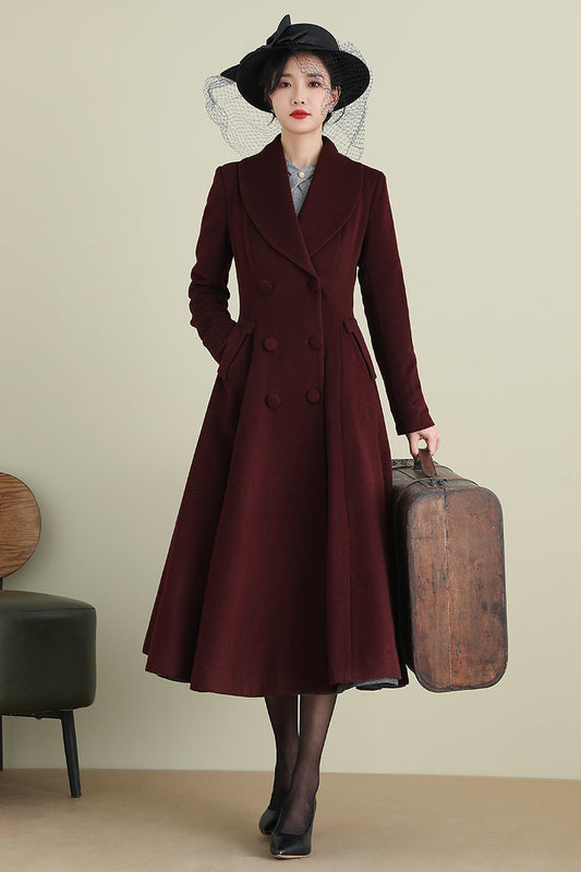 Elegant Wool Blend Coat – Double Breasted A-Line Long Overcoat | Xiaolizi 3899