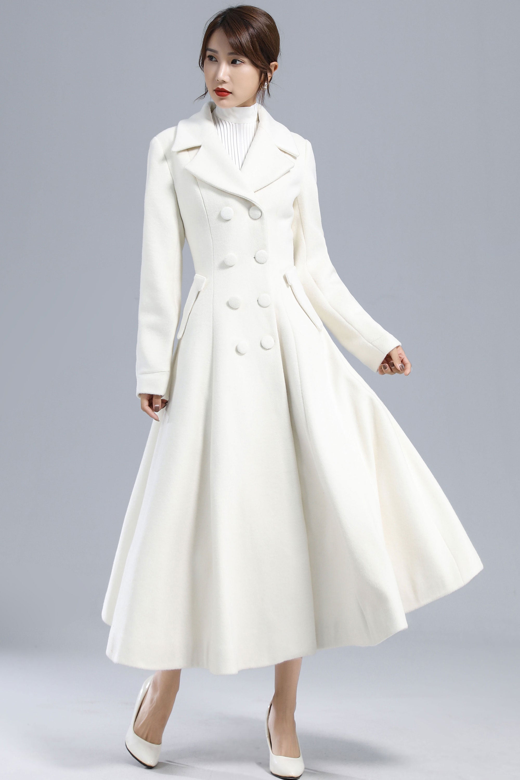 White Double Breasted Long Wool Coat 3235 – XiaoLizi