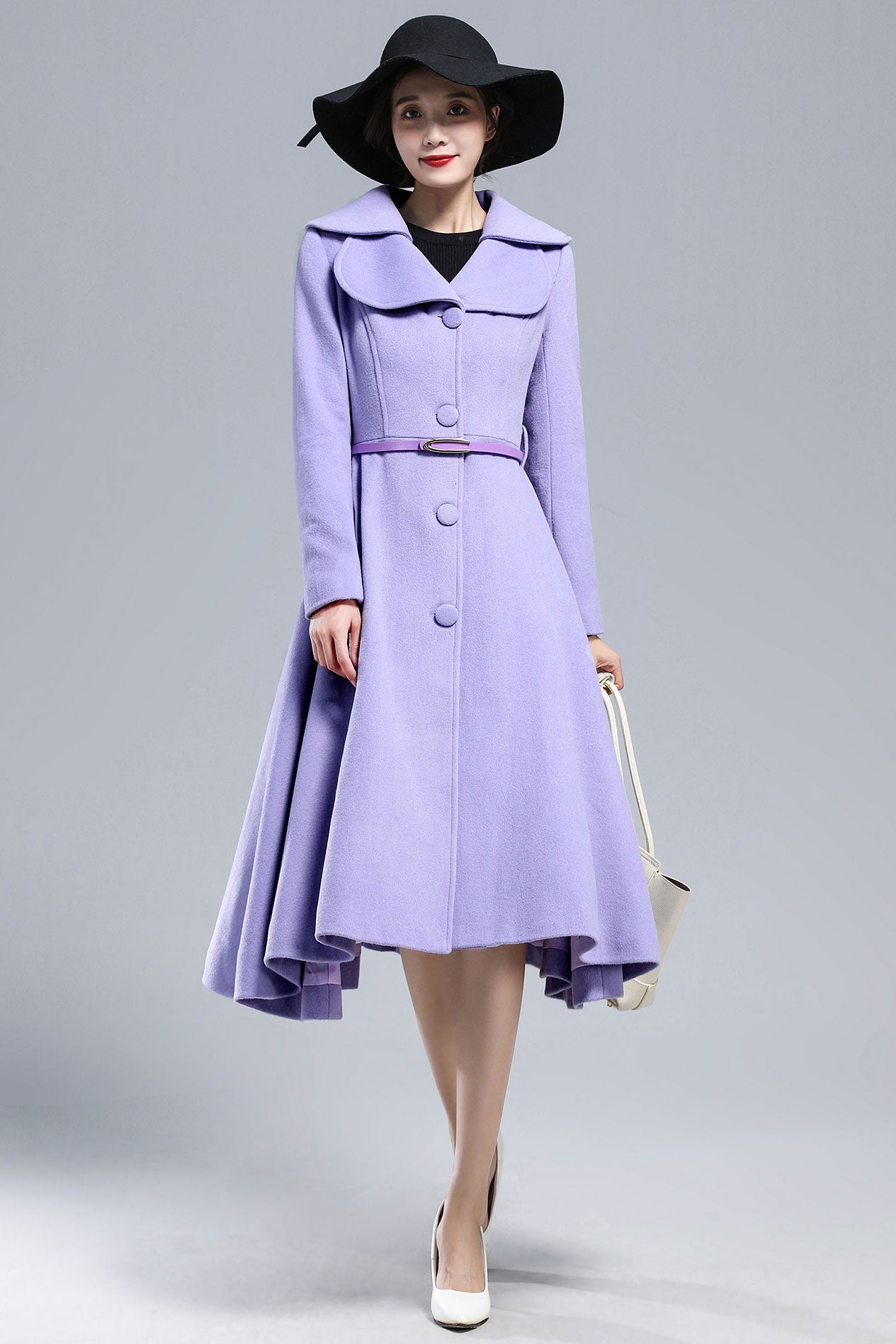Handmade Purple Wool Coat Women Vintage Fit-And-Flare Winter | Xiaolizi Purple / XL Handmade Purple Wool Coat Women Vintage Fit-And-Flare Winter | Xiaolizi Purple / XL