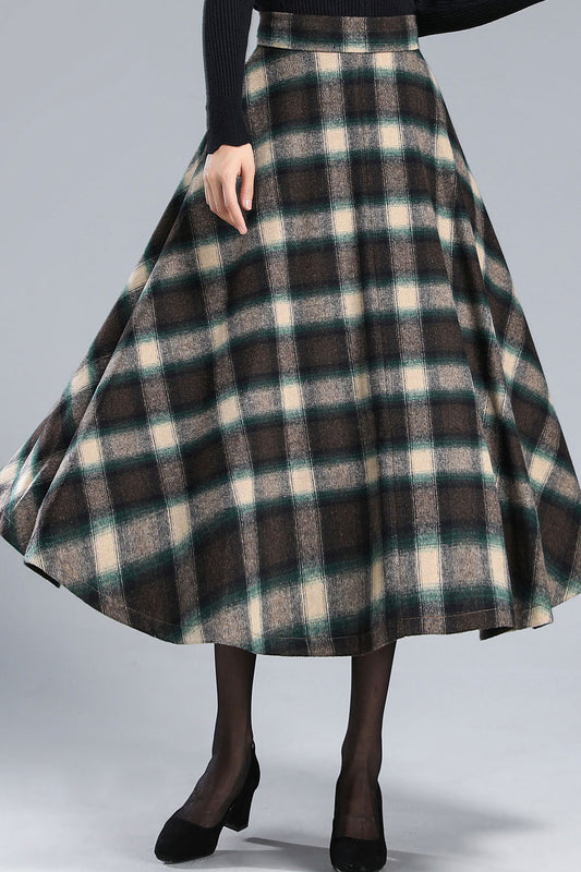 Tartan Plaid Long Wool Skirt Women 3166