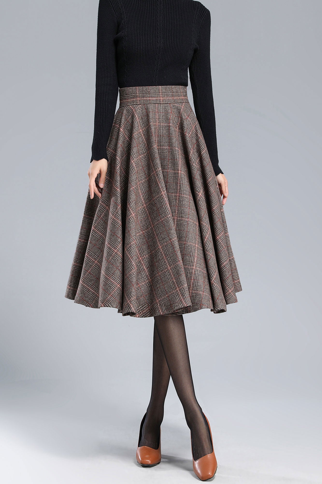 Wool Tartan A Line Skirt 3167
