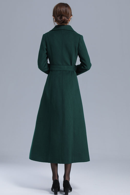 Army Green Wool Coat - Double Breasted with Belted Waist 3203