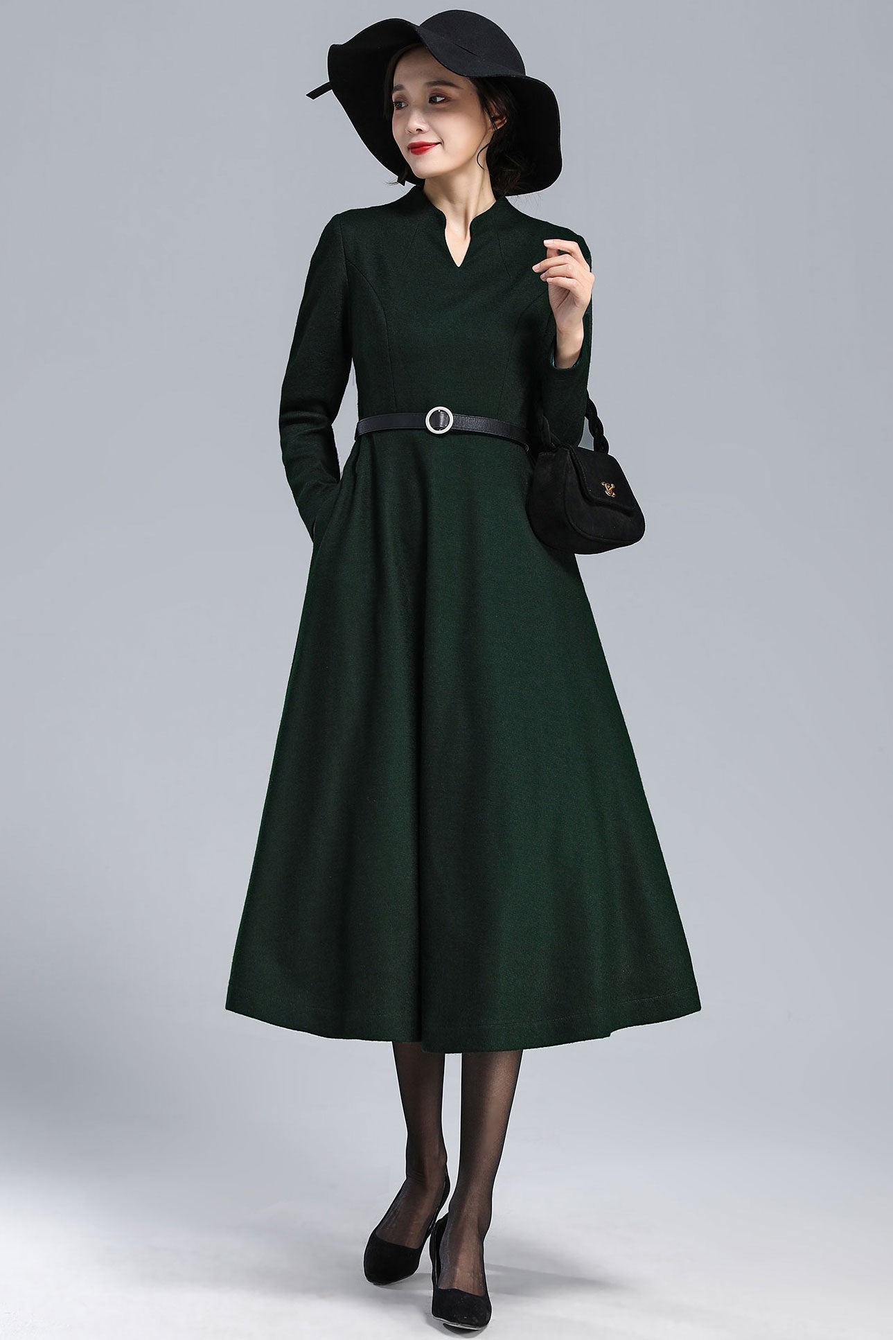 Emerald Green Winter Long Wool Dress 3175 Xiaolizi Emerald Green Winter Long Wool Dress 3175 Xiaolizi
