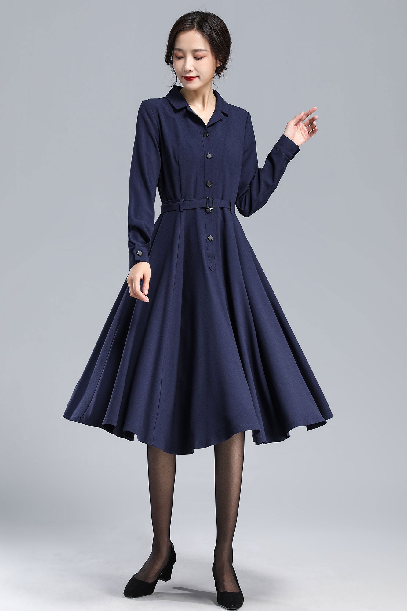 1950s Navy Blue Linen Dress 3132 1950s Navy Blue Linen Dress 3132