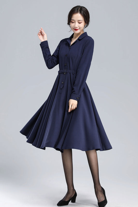 1950s Navy Blue Linen Dress 3132