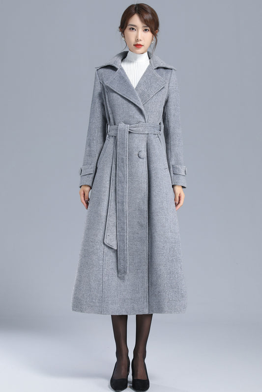 Minimalist Wool Belted Coat Women 3209