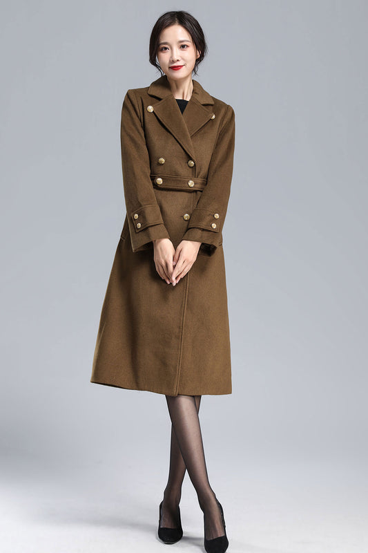 Brown Wool Coat – Vintage Double-Breasted Winter Overcoat with Belt 3178