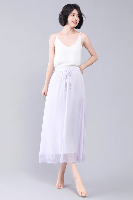 Women's Casual Maxi Chiffon Elastic Waist Summer Swing Skirt 3563