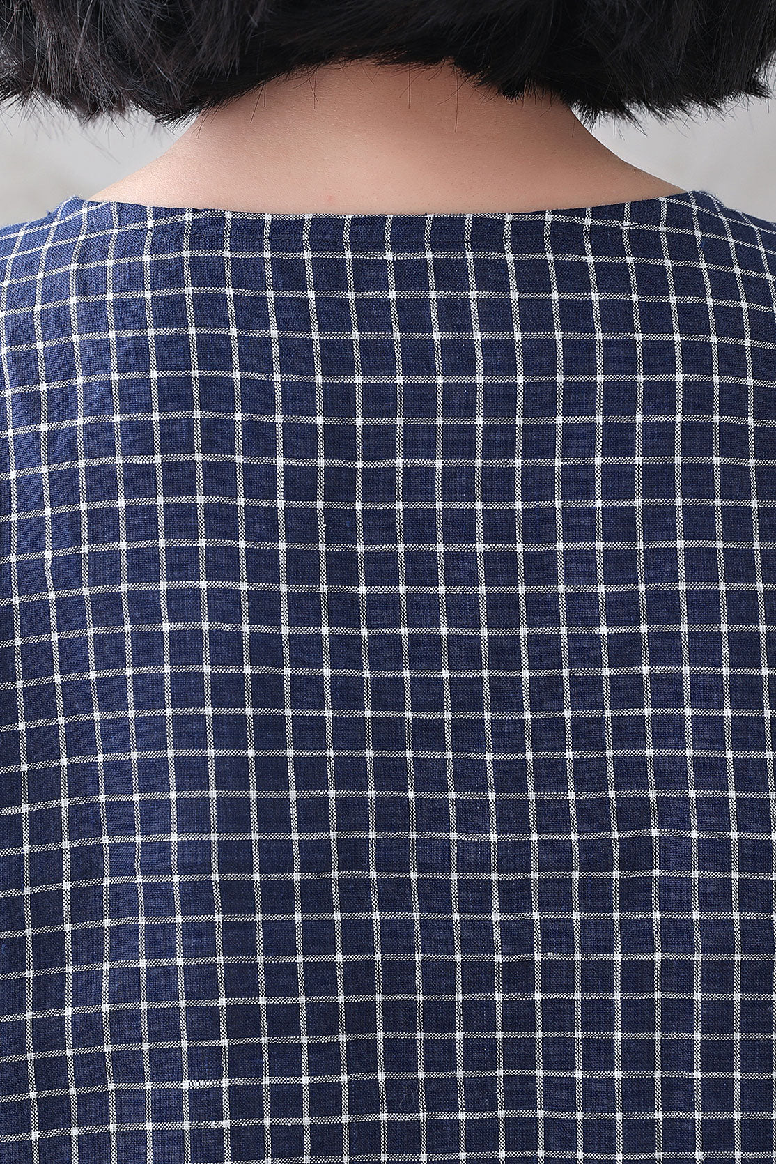 Blue Checked linen blouse 3336