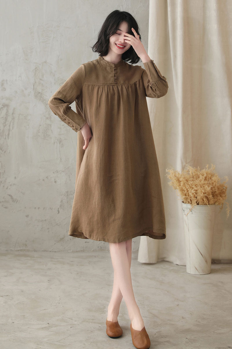 A Line Swing Casual Khaki Dress 283101 Xiaolizi A Line Swing Casual Khaki Dress 283101 Xiaolizi