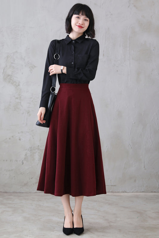 Vintage Inspired 1950s Midi Wool skirt 311401