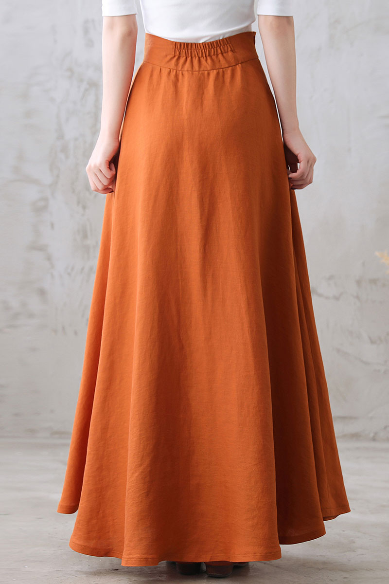 A Line Organic Swing Linen Maxi Skirt with Pockets 276801#