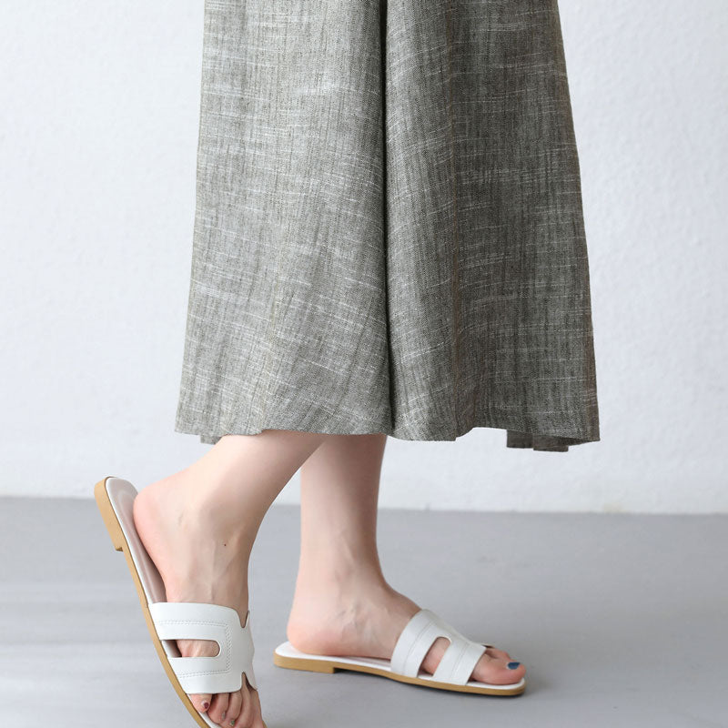 50s Women High Waisted Linen Midi Skirt 288301#