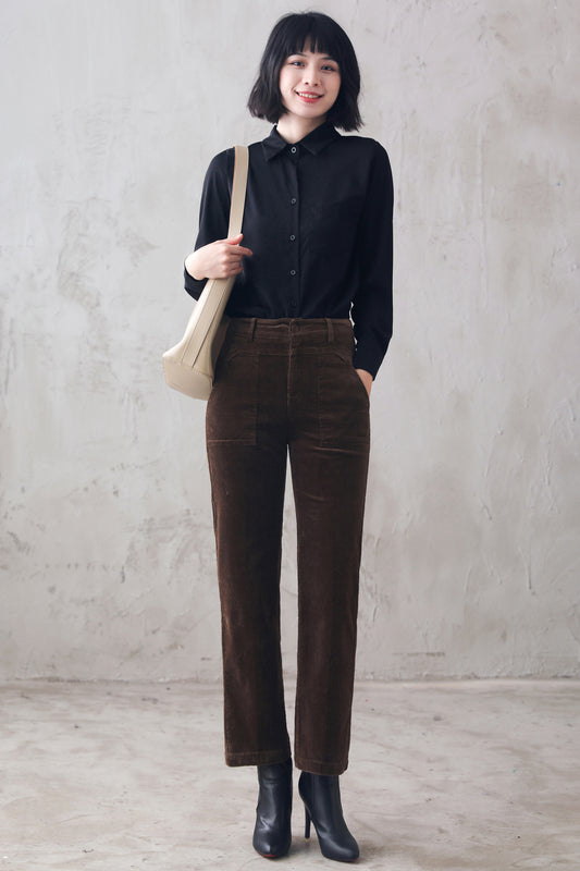 Coffee Corduroy Pants, Long Corduroy pants for women 3109