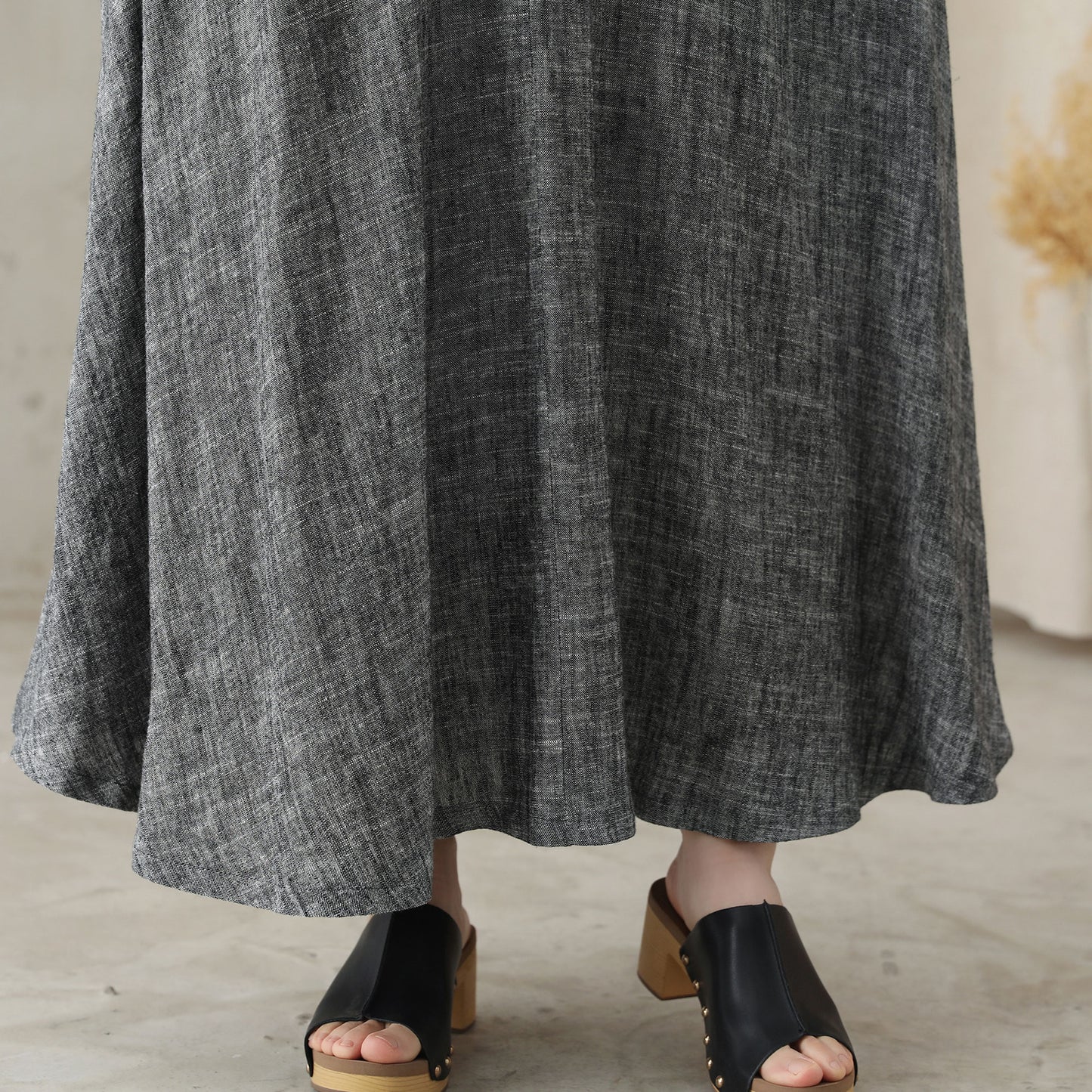Gray A-Line Maxi Linen Skirt For Women 2822