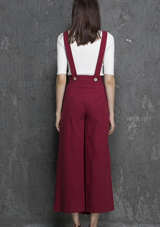 Wine Red Long Suspender Pant Supender Dress Pant(1327)