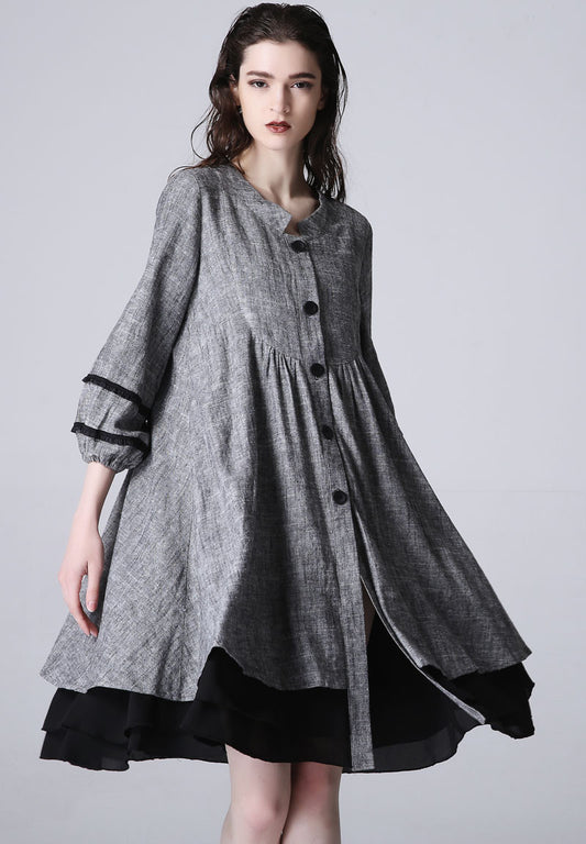 Women's grey tunic dress , shirt dress 1190#