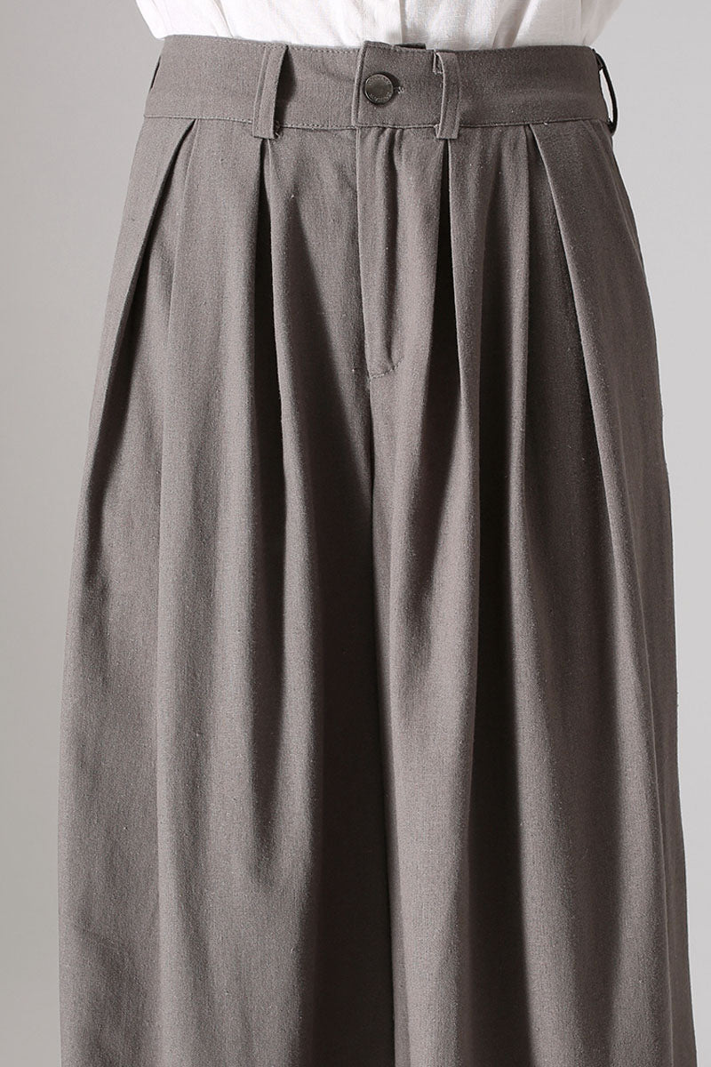 Grey Linen Palazzo Pants - Wide Leg Ankle Length Handmade | Xiaolizi 839