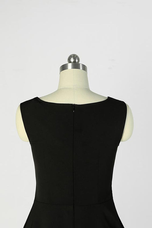 Black Linen Midi Dress - Sleeveless Retro High Waist 190208
