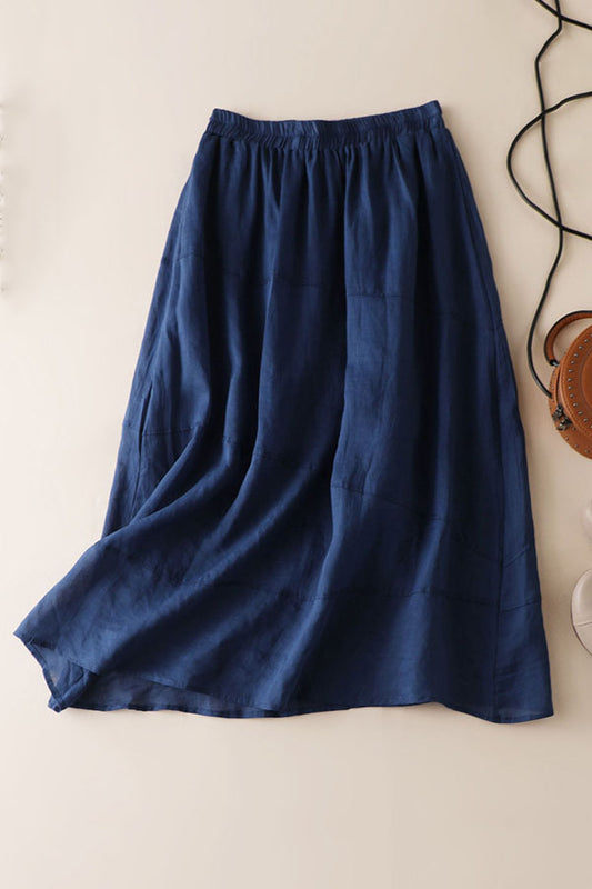 White Linen Maxi Skirt - Elastic Waist, Flowing Silhouette 3597