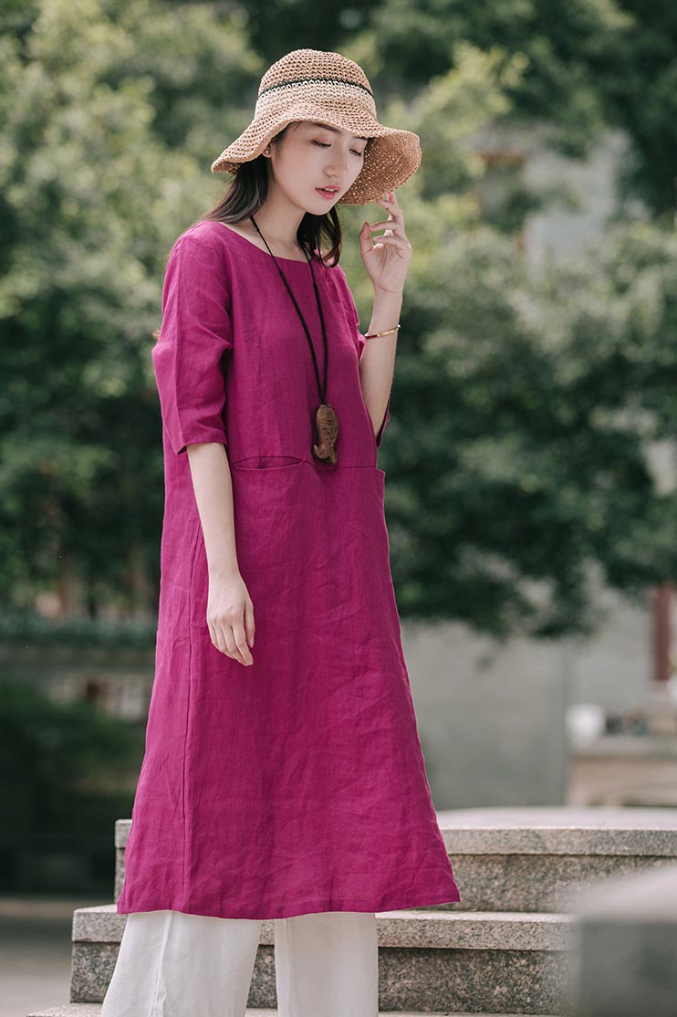 Summer new dress linen dress with crew and mid sleeves CYM377 Xiaolizi Summer new dress linen dress with crew and mid sleeves CYM377 Xiaolizi