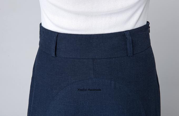 Vintage A-Line Dark Blue Linen Skirt – Flowy Maxi Silhouette – 1497