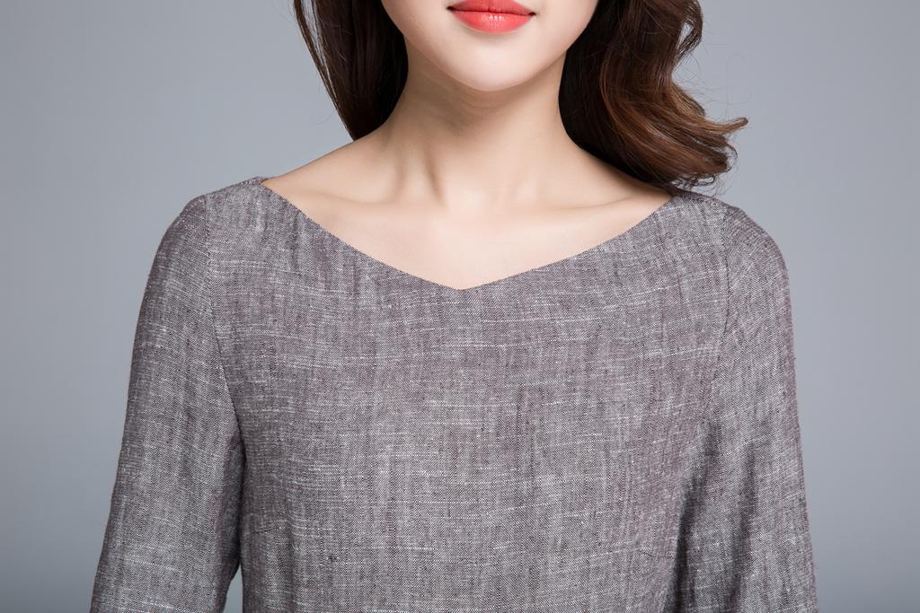 linen dress, pleated dress, women dresses, long dress 1652