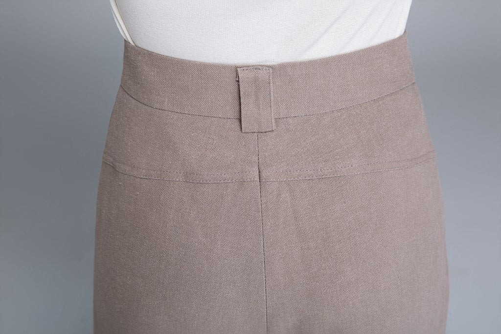 Khaki Linen Cotton Blend Maxi Pants - Button Front with Twin Pockets 5915