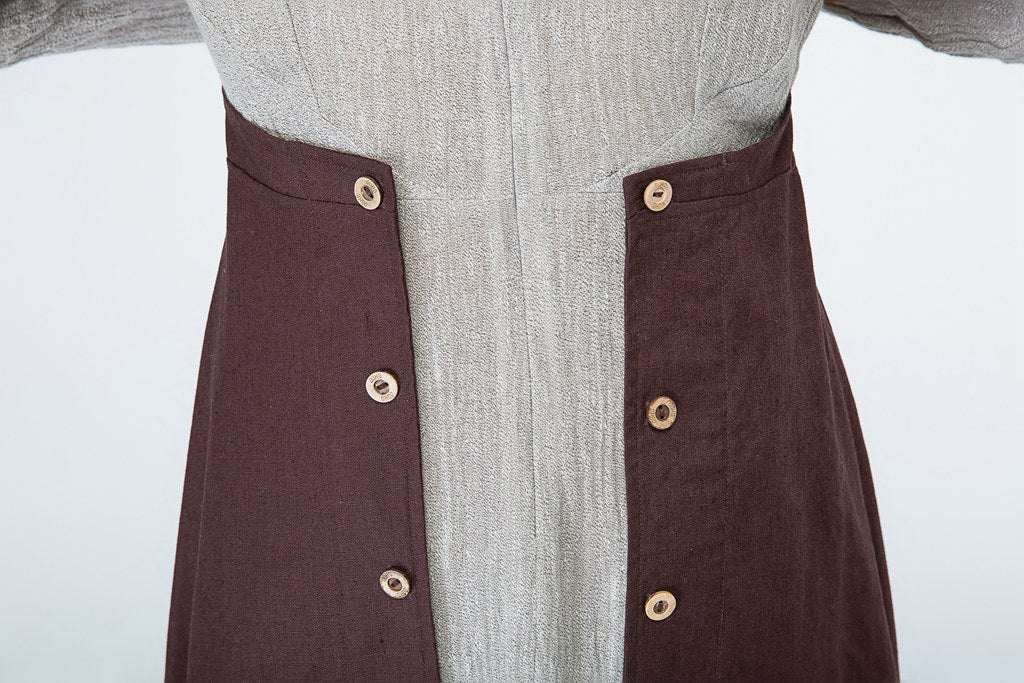 long sleeves dress, colorblock dress, grey and brown dress 1699