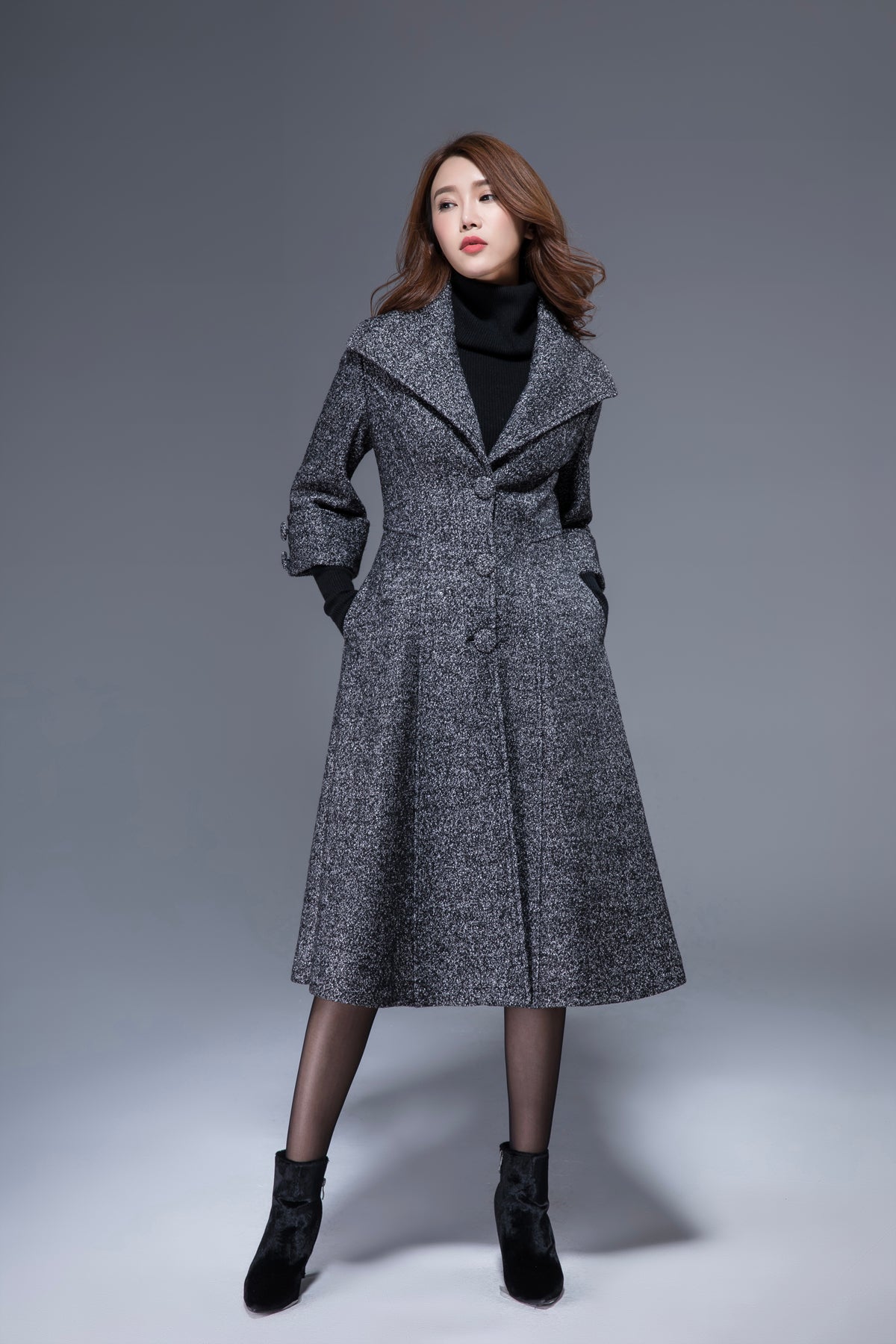 womens grey dress coat Hfyihgf Long Pea Coat for Women Dressy Trendy Ladies Dress Jacket with Waist Belt Winter Fall Long Sleeve Notch Lapel Trench Coats(Gray,XL)