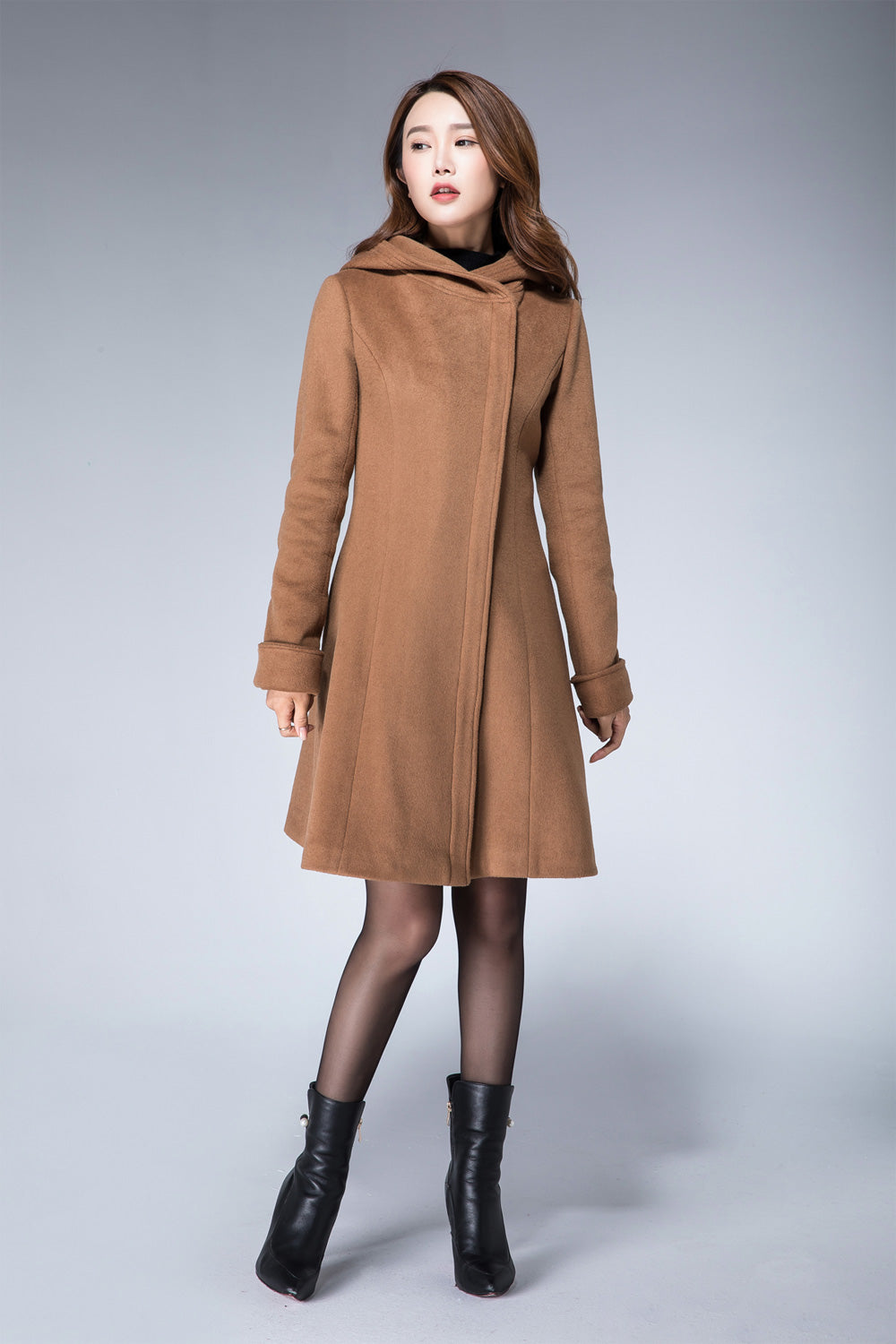 Hoodie jacket, camel coat, wool coat, minimalist coat, ladies coat 186 –  XiaoLizi