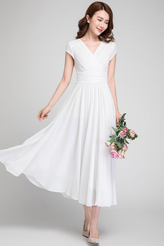 White empire waist fit and flare dress 1877