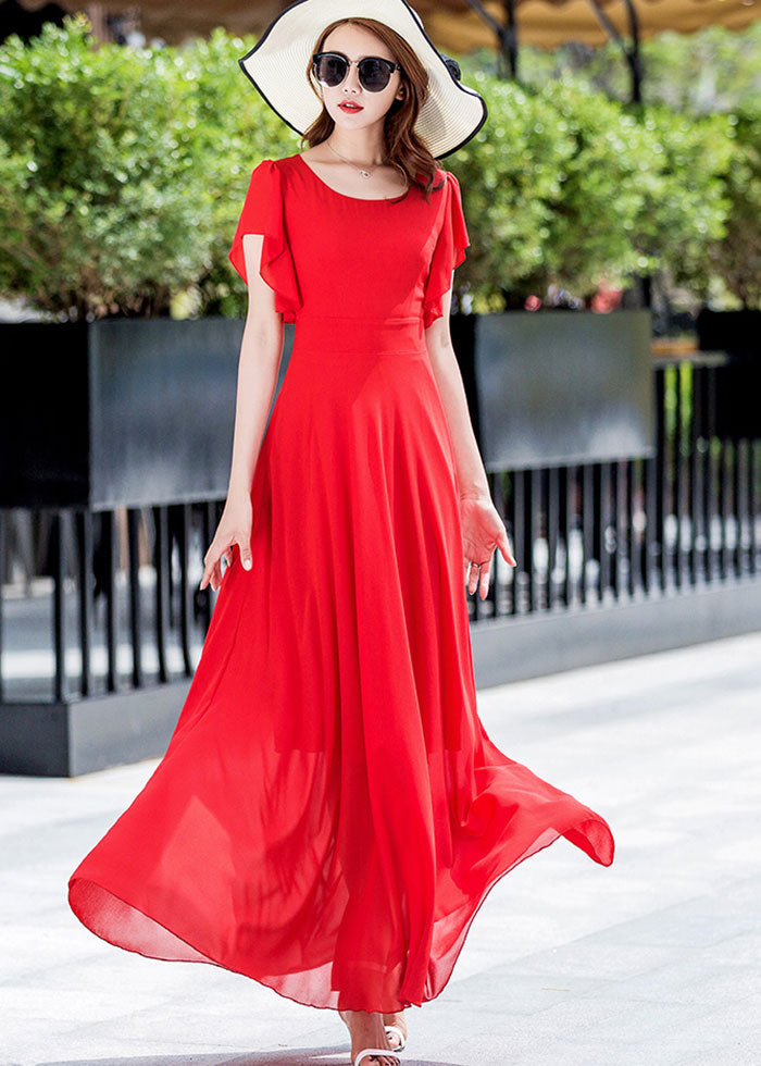 Ruffle fit and flare maxi chiffon dress 263302
